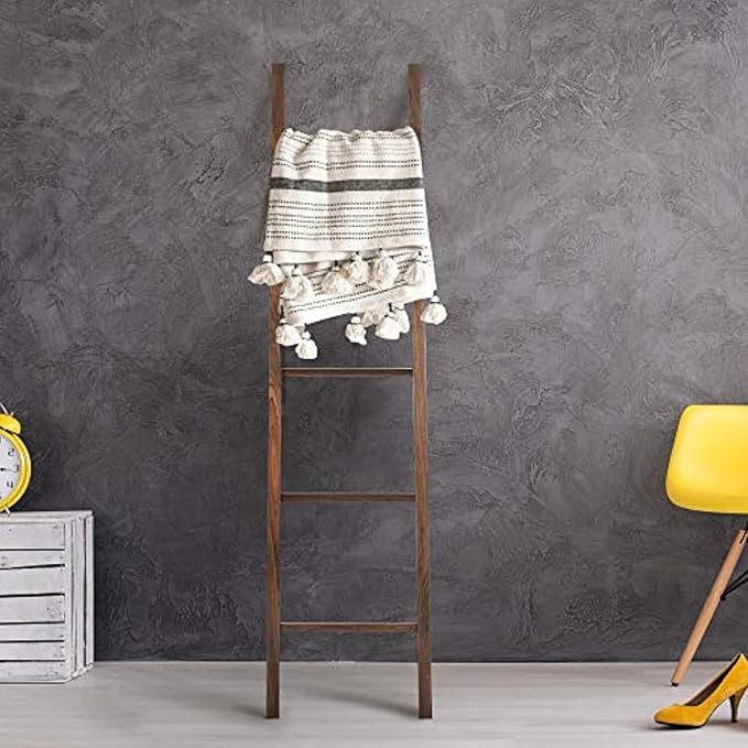 Solid Wood Decorative Ladder - Leaning Blanket Rack for Home Decor Natural Maple