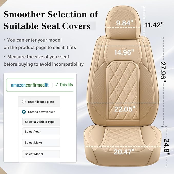 Coverado Car Seat Covers Full Set, Luxury Faux Leather Waterproof Seat Cover, 5 Seat Universal Seat Covers for Cars, Front an