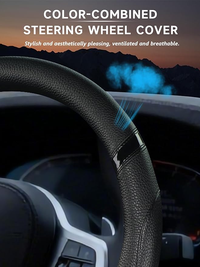 Cxtiy Universal 15.5-16 Inch Steering Wheel Cover – Non-Slip Microfiber Leather, Easy Install, Thickened Grip, All-Season Com