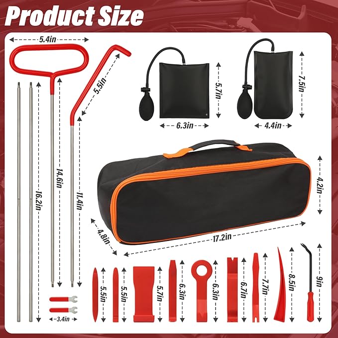 Wind Shear Portable Car Tool Kit, Multifunctional Stainless Steel Car Tools with J-Hook,17 PCS with Carrying Bag