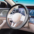 Gray Car Steering Wheel Cover, Nappa Leather, Bottom Color Blocking, Universal 14.5-15 Inch Leather Anti-Slip Breathable Auto
