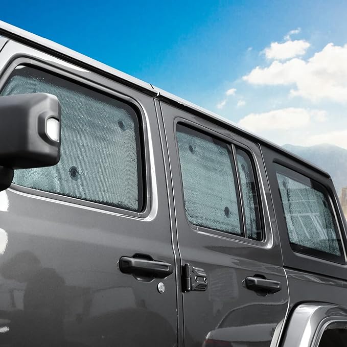 Hoolcar Windshield Sunshade Fits for 2018-2024 2025+ Jeep Wrangler JLU 8PCs Front & Side & Rear Window Sun Shade Sunscreen Heat Insulation Sun Visor Sun Reflector, 4-Door
