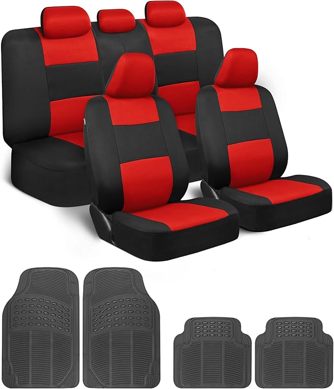BDK PolyPro Car Seat Covers Full Set Combo with Front and Rear Waterproof All -Weather Car Floor Mats - Universal Fit Automot