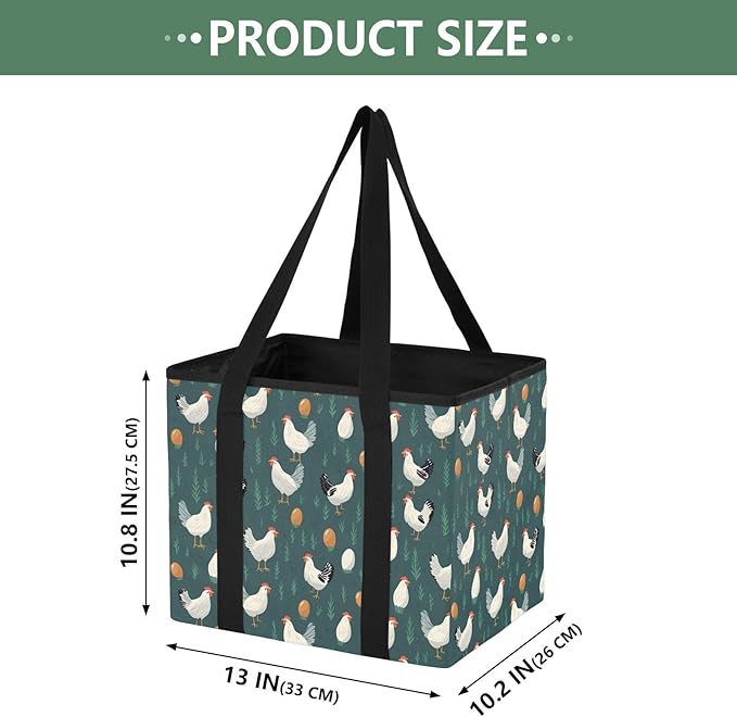 FRMG Chicken Hen Kitchen Reusable Grocery Bags,Car Organizer Storage Bag,Foldable Trunk Organizers,Large Shopping Totes Bag w