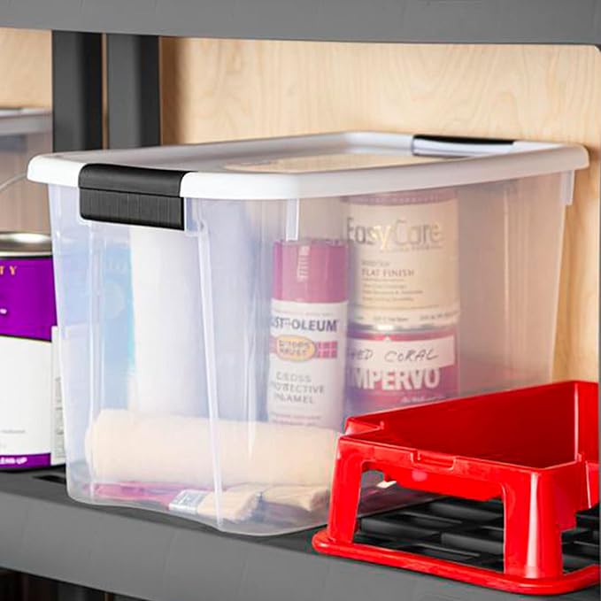 Sterilite 6-Pack 30 Quart Ultra Latch Box, Clear Storage Organizer Bins with Latching Lids - Stackable Plastic Containers for