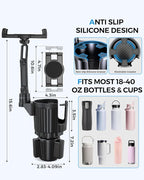 Profortop 2-in-1 Cup Holder Tablet Mount Expander, 2-Section Foldable 15" Height Adjustable Arm & 360° Rotation, Universal Fit for iPad, iPhone, All Smartphones and Most Bottles for Car SUV Truck