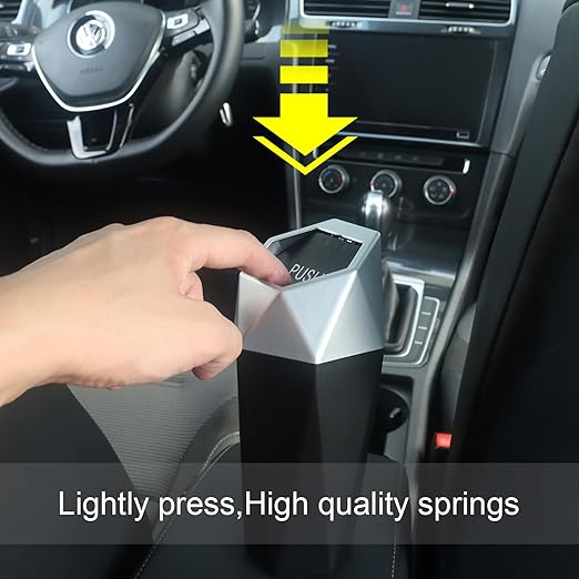 Car Trash Can Bin,Small Garbage Can with Lid,Automotive Cup Holder Mini Cars Trashcan,Portable Door Trash Cans,Car Essentials Gadgets Dustbin (2Pcs, Silver)