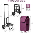 KEDSUM 2 in 1 Shopping Carts for Groceries, 330 lbs Grocery Cart on Wheels, Foldable Utility Carts with Wheels, Load-Bearing Hand Truck with Waterproof Bag for Shopping,Camping,Laundry,Garden, Purple