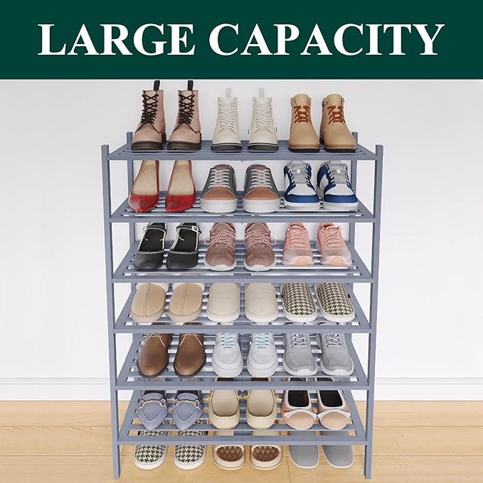 Smiry Bamboo Shoe Rack 6-Tier, Stackable Wooden Shoe Organizer for Entryway & Closet, Free Standing Wood Shoe Storage Shelf f