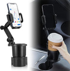 THIS HILL 2-in-1 Cup Holder and Cell Phone Holder - with 360° Rotating Stand and Adjustable Base for All iPhone Models and Sm