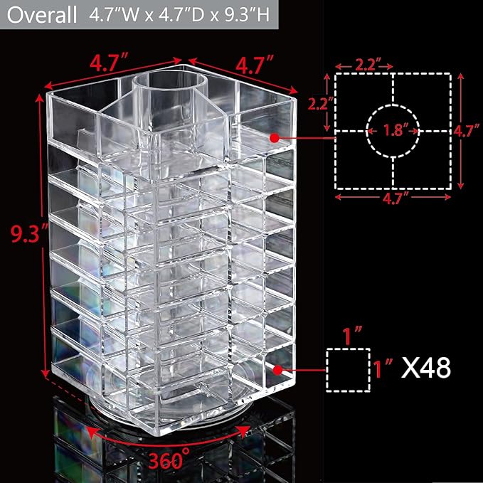 Ikee Design Lipstick Organizer with 53 Slots 360 Degree Rotating Spinning Acrylic Lip Gloss Organizer for Makeup, Lipsticks, 