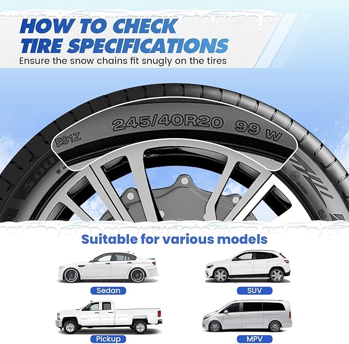Auto-Trac Snow Chains for Car Tires Passenger Emergency Tire Chains for SUV and Car, Set of 2
