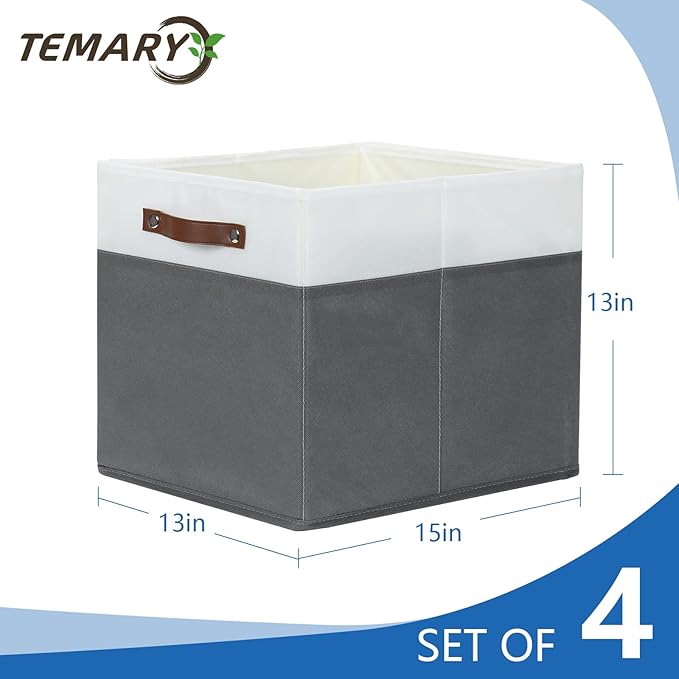 Temary Cube Storage Bins 4Pack Foldable Cube Baskets for Clothes Shelf Storage Basket with Handles, Storage Box Fabric Storag