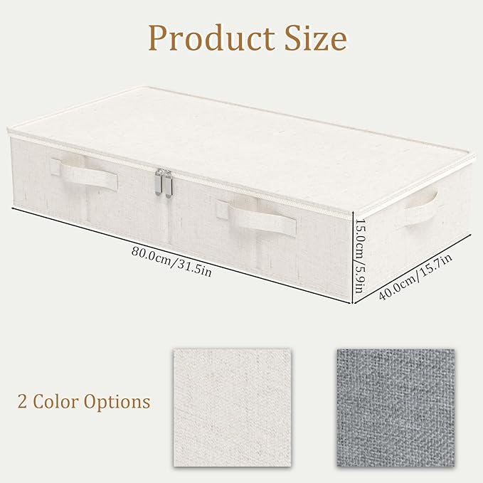 Underbed Storage Bins Compartment, Foldable Under Bed Boxes Organizer, Cube Container with Lid for Organizing Clothes, Sheets