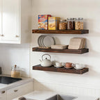 Floating Wall Shelves 24x6.8x1.7 Inch – Solid Wood Rustic Shelves in Walnut Finish – Wall Mounted Display Shelf for Bathroom,