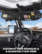 JOYTUTUS Sun Visor Organizer Compatible with 2018-2026 Wrangler JL & Gladiator JT, Driver's Side Front Tactical Visor Storage Cover Molle Webbing Visor Storage Holder Pouch, Multi-Pocket Net Zipper