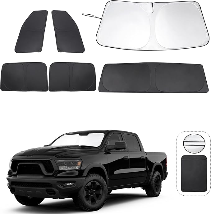 TINGLU Window Shades for Dodge RAM 1500 2019-2026 CrewCab,MegaCab Pickup,2Dr RegularCab,4Dr QuadCab Accessories Car Side Full Windows Windshield Sun Shade Camping Sun UV Rays Privacy Protection 6PCS