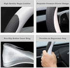 White Tesla Nappa Leather Steering Wheel Cover, Model 3/Y Accessories, Comfort Grip, Anti-Slip Breathable, Compatible with Te