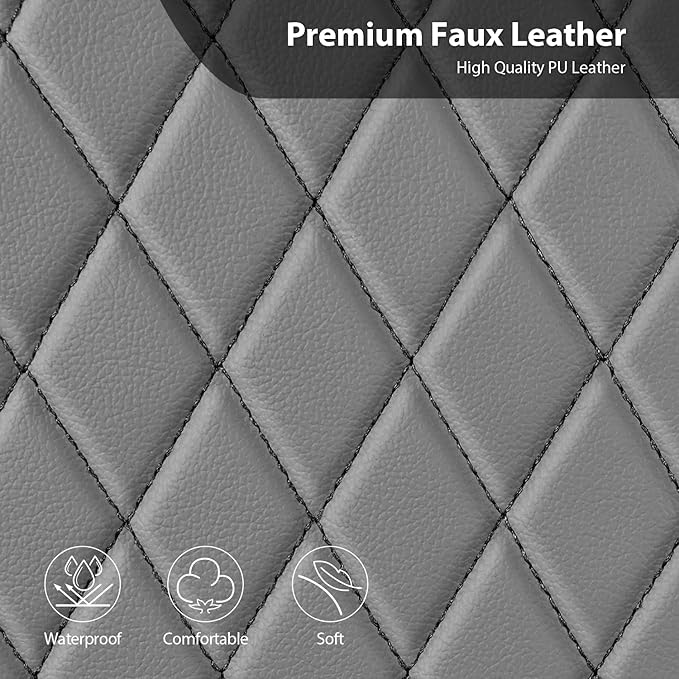 CAR PASS Quilting Faux Leather Seat Covers Full Set, Waterproof Deluxe PU Premium Auto Seat Cover, Breathable Seat Covers Uni