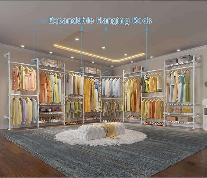 Timate F4 Wall Mounted Clothes Rack Industrial Pipe Clothing Rack for Hanging Clothes, Expandable Garment Rack Heavy Duty War