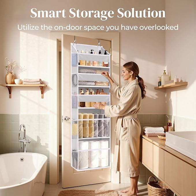 5 Tiers Over Door Organizer with 10 Mesh Side Pockets, 44 lbs Weight Capacity Hanging Storage Organizer with Clear Window Kid