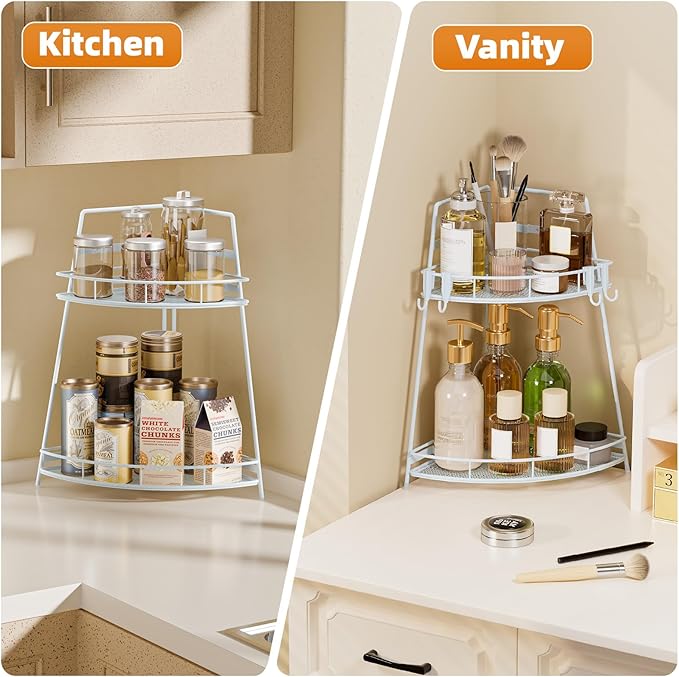 VITVITI 2 Tier Corner Bathroom Counter Organizer, Metal Bathroom Countertop Organizer Shelf Storage, Bath Room Sink Makeup Or