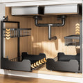 Under Sink Organizer, 2-Tier L-Shaped Pull Out Cabinet Shelf with 2 Installation Methods, Adjustable Sliding Storage Drawer f