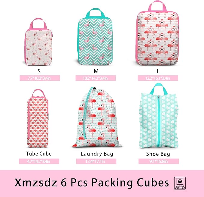 6 Pcs Compression Packing Cubes, Packing Cubes for Travel, Waterproof Luggage Organizer Bags Set, Cute Packaging Cubes for Wo
