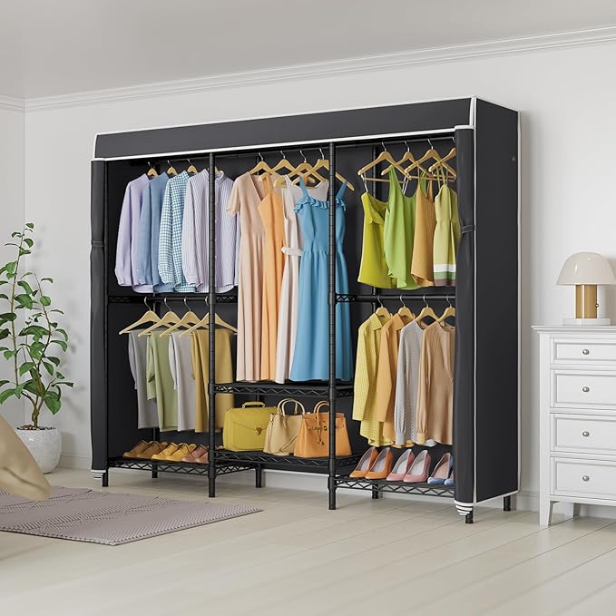 VIPEK V5C SE Garment Rack Wardrobe Closet, Heavy Duty Clothes Rack with Adjustable Shelves and Black Cover, Black Metal Close