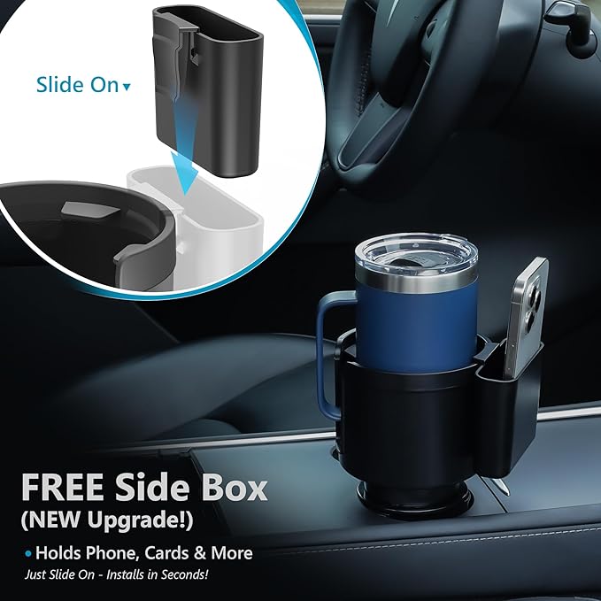 Seven Sparta Cup Holder Expander with Phone Holder & Cable Access, 3-in-1 Car Organizer, Side Storage Box for Phone/Cards, Co