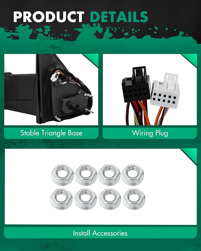 SCITOO Tow Mirrors Power Heated Puddle Parallel Auxiliary Turn Signal Light Temp Sensor Chrome Towing Mirrors Replacement Fit for 2019-2022 For Dodge For Ram 1500 Pickup Truck
