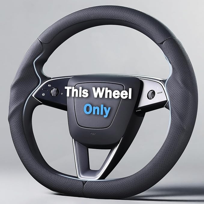 Steering Wheel Cover for Tesla Model 3 2024-Present Highland/Tesla Model Y Juniper 2025-Present, Leather Steering Wheel Cover for Tesla Model 3 Highland/Y Juniper Accessories, Black
