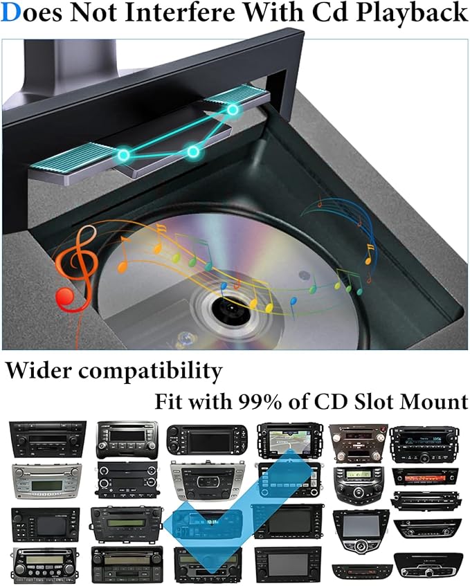 Car CD Tablet Mount Universal Vehicle CD Slot Holder for iPad 4-12.9'' Pro/Air/Mini, iPhone 15/14/ 13/12/ Kindle Fire HD, Galaxy and More 4-12.9'' Tablet Phone