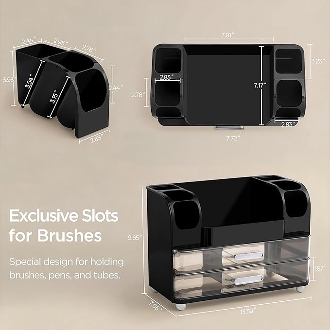 HBlife Makeup Organizer for Vanity with Brush Holder, Cologne Organizer for Men, Large Bathroom Countertop Cosmetic Organizer