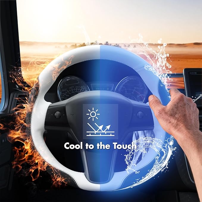 MEWANT Hand Stitched Steering Wheel Cover for Tesla Model 3 2017-2023 / Model Y 2020-2023 for Tesla Model 3/Y Accessories