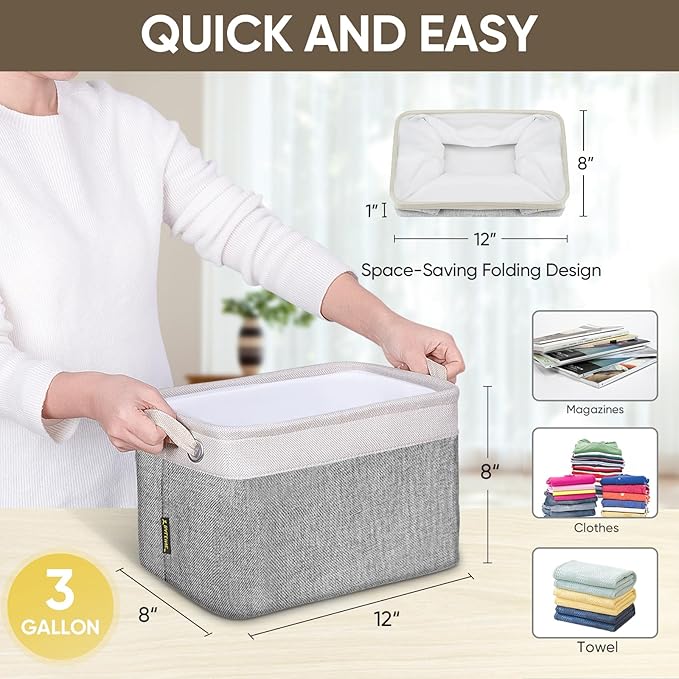 BALEINE 2 Pack Fabric Closet Storage Bins for Shelves, Linen Closet Organizers and Storage, Decorative Baskets for Organizing
