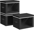 Homsorout Large Storage Baskets Bins with Lids - Stackable Cube Bins for Closet, 3 Pack Black Windows Organizer Bins, Home Or