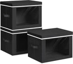 Homsorout Large Storage Baskets Bins with Lids - Stackable Cube Bins for Closet, 3 Pack Black Windows Organizer Bins, Home Or