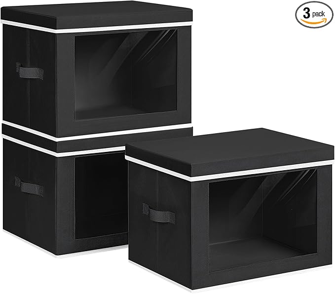Homsorout Storage Bins with Lids, 3 Pack Large Storage Cubes with Window, Closet Bins with Lids & Handles, Fabric Box for Org