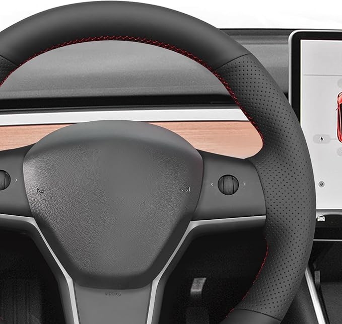 MEWANT Tesla Model 3/Model Y Hand Stitched Steering Wheel Cover for Tesla Model 3 2017-2023 / Model Y 2020-2023 for Tesla Model 3/Y Accessories