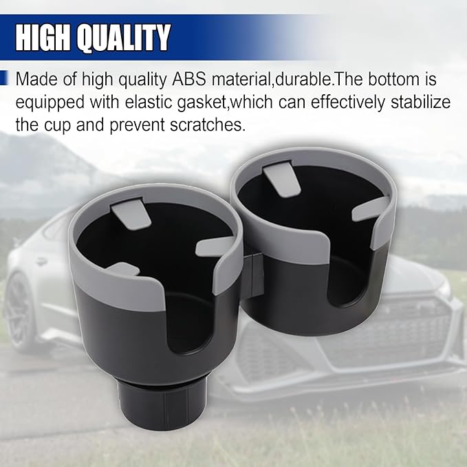 Car Double Cup Holder Extender, Multifunctional 2-in-1 Auto Drink Holder Insert with Adjustable Base, Portable Cup Holders Adapter, Universal Car Beverage Organizer for Bottle, Snack (Grey)