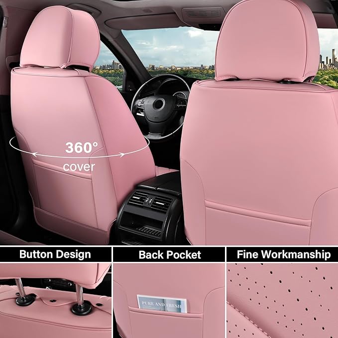 Coverado Car Seat Covers Full Set, Automotive Front and Rear Seat Covers with Backrest, Nappa Leather Car Seat Protectors Wat