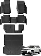 Auxko All Weather Floor Mats & Cargo Mat & Backrest Mat Fit for Jeep Grand Cherokee L 7 Seat (2nd Row Bench Seat) 2026 2025-2021 Liner Trunk Mat Accessories Odorless Black