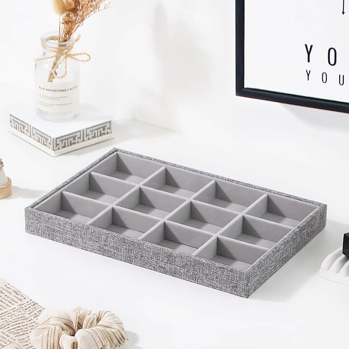 Stackable Jewelry Organizer Tray For Drawers,White Leather Small Earring Storage Tray,Bracelet And Necklace Display Box,Jewel