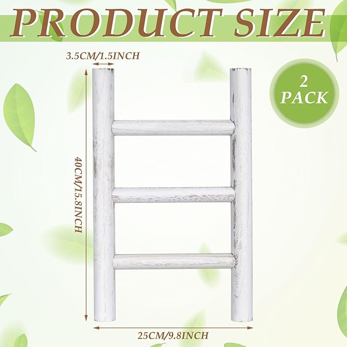 Cinnvoice 2 Pcs Wooden Tea Towel Ladder Rustic Hand Towel Stand Rack Mini Countertop Towel Stand Farmhouse Wood Counter Towel
