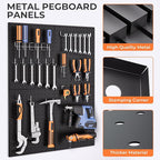 INCLY 70PCS Pegboard Wall Organizer, 4PCS Metal Peg Board Panels with 66PCS 1/4" Pegboard Hooks Accessories Kit, Black Peg Bo