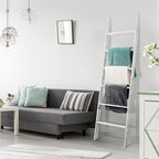 6-Tier Blanket Ladder Wooden,100% Pine,Towel Holder Rack with Anti-Slip Construction,Home Decor,Easy Assembly (Vintage White)