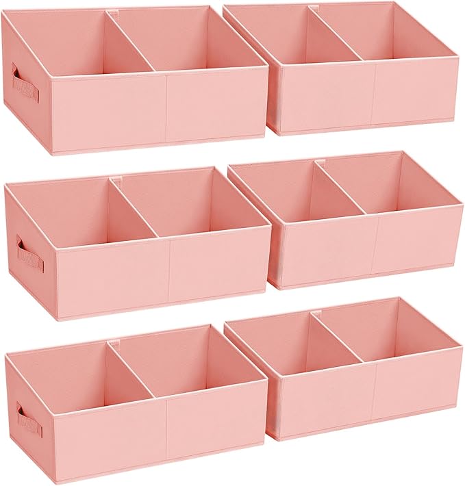 DIMJ Large Closet Shelf Organizer Bins 6 Packs with Handles and Divider, Fabric Trapezoid Storage Baskets, Foldable Clothes C