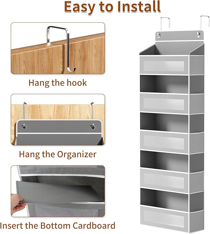 Over The Door Organizer, Over the Door Storage with 5 Large 10 Side Pockets, Hanging Door Organizer 44 lb Load Behind Door St
