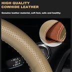 AUTOXBERT 38cm/15 Inch Genuine Leather DIY Steering Wheel Cover Soft Hand Sewing On Wrap Cover with Needles Thread fit for VW